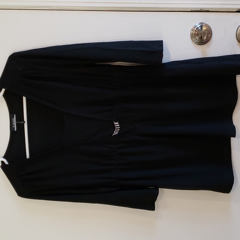 B. Street Black 3/4 Sleeved Blouse with Bling Rhinestone Detail Size S
